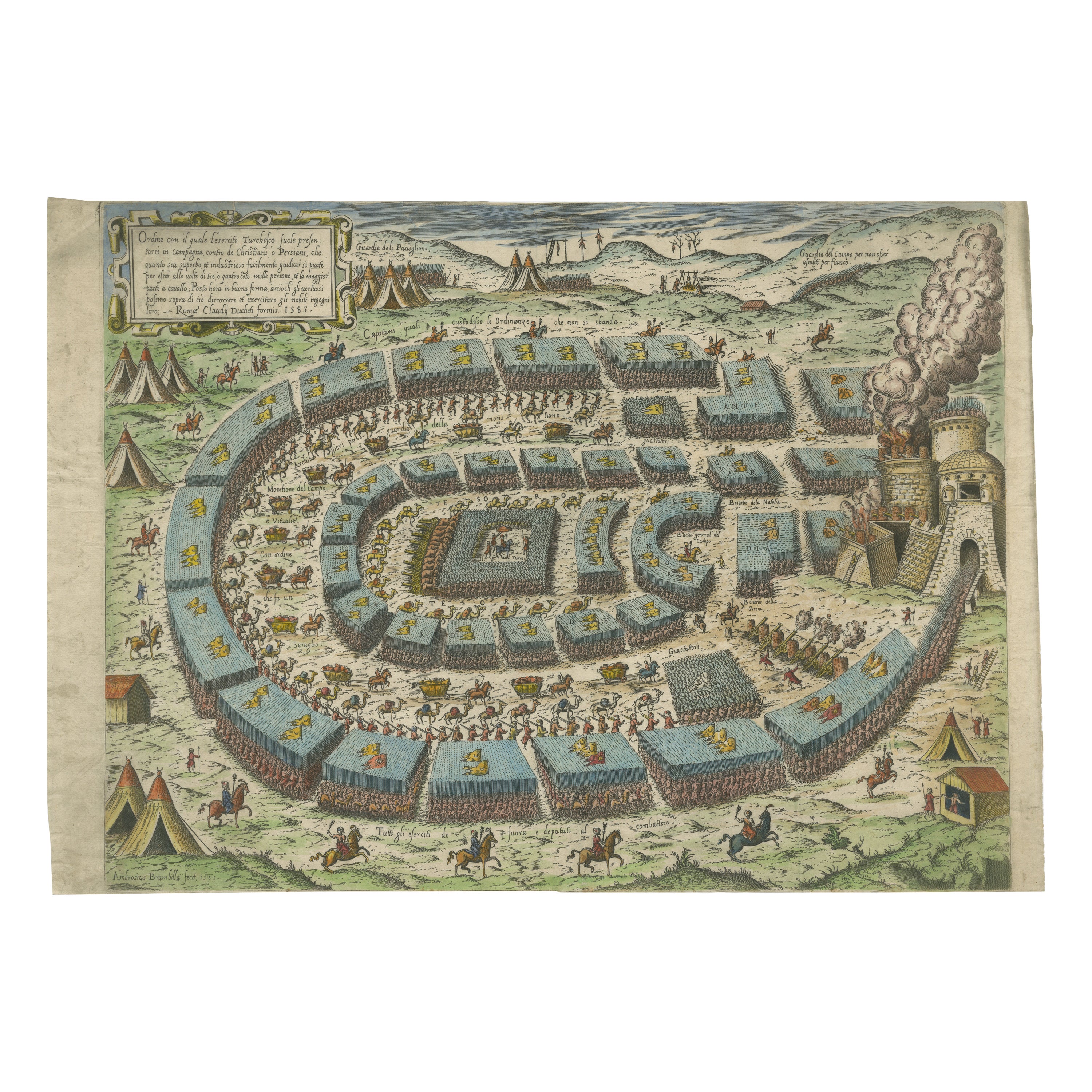 Siege of Szigetvár, 1566: Lafreri's Rare Handcolored Engraving Published in 1585 For Sale