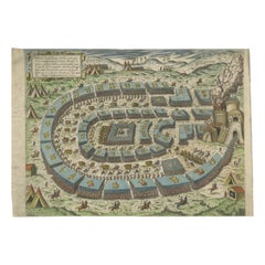 Antique Siege of Szigetvár, 1566: Lafreri's Rare Handcolored Engraving Published in 1585