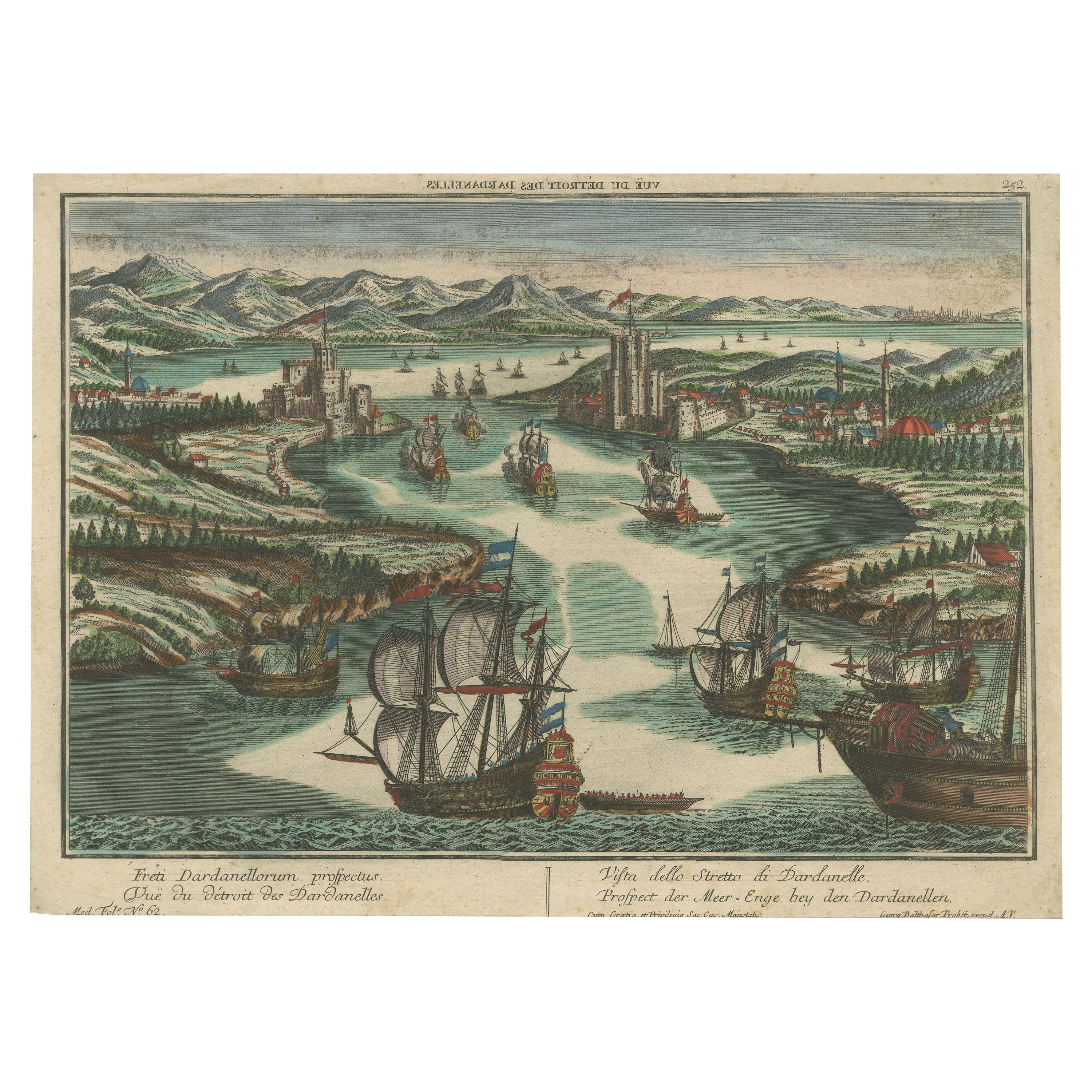 Les Dardanelles à l'âge de la voile : une gravure Panoramique, vers 1765 en vente