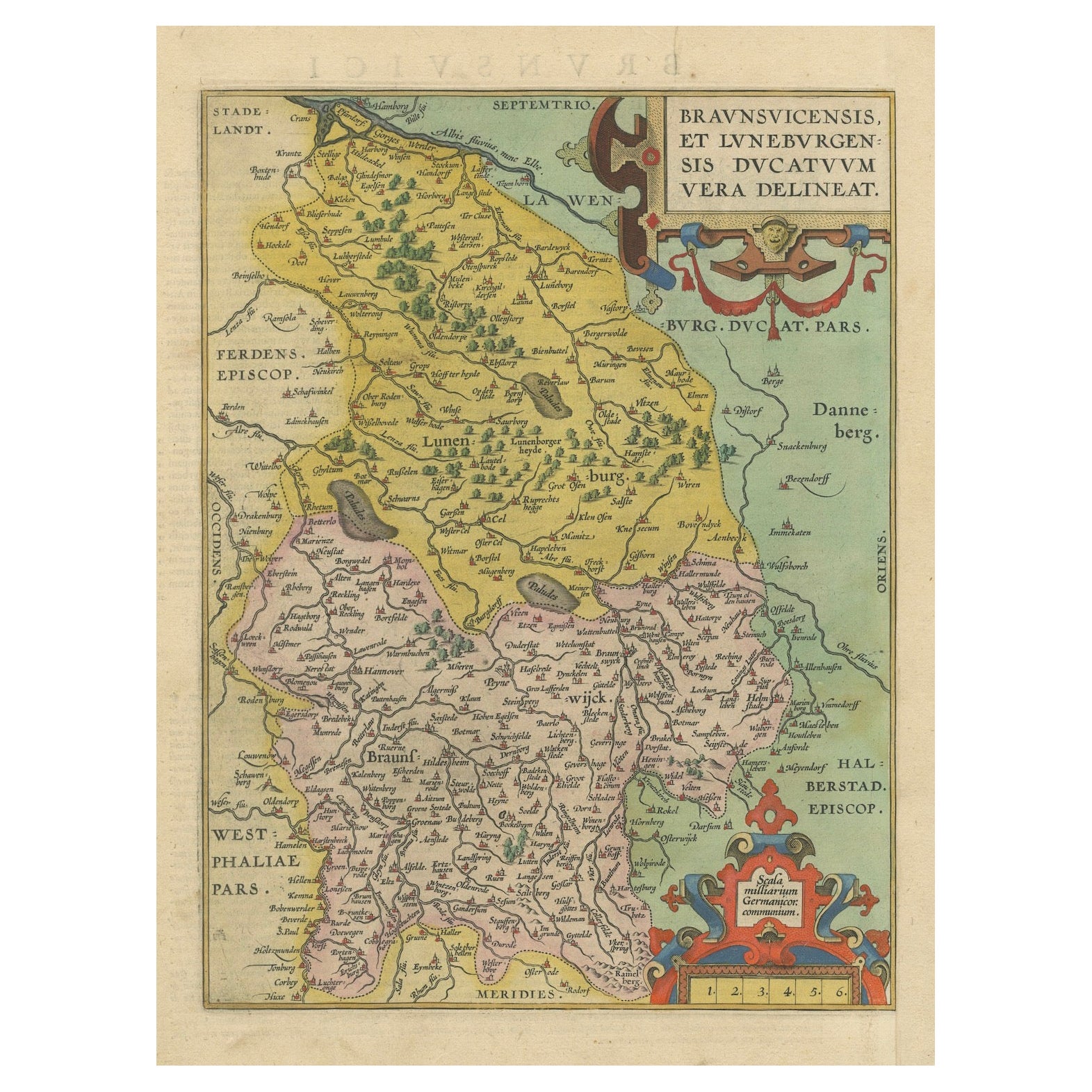 Duché de Brunswick-Lüneburg, 1595 : Un chef-d'œuvre cartographique de la Renaissance en vente