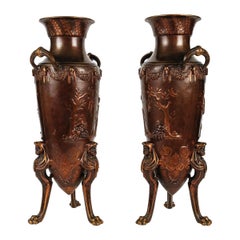 A Pair of Patinated Bronze Vases by Ferdinand Barbedienne, 19th Century.