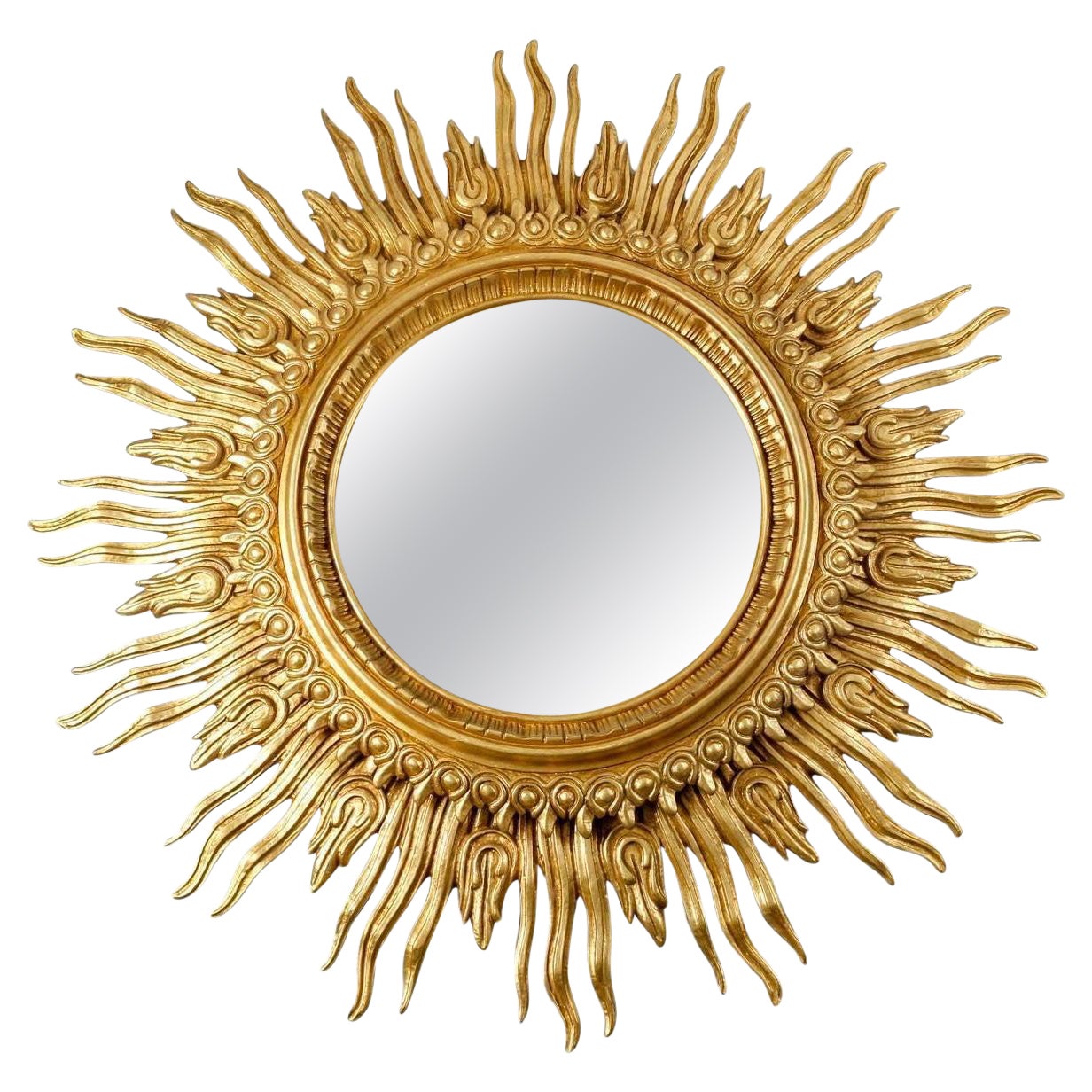 Large Gilded Wood Soleil Mirror, 20th Century.