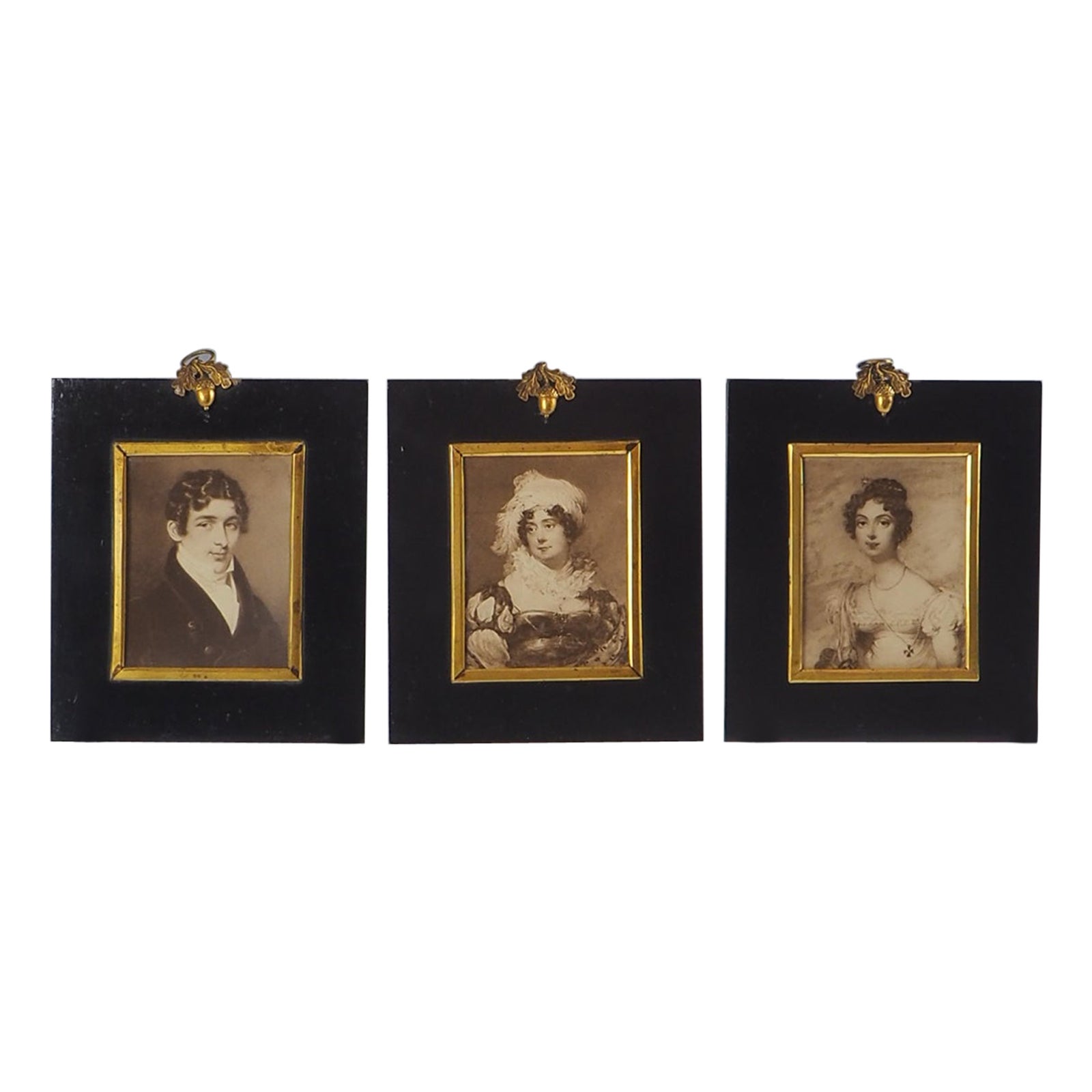 Set of 3 Antique Acorn Miniatures with Original Photographs For Sale