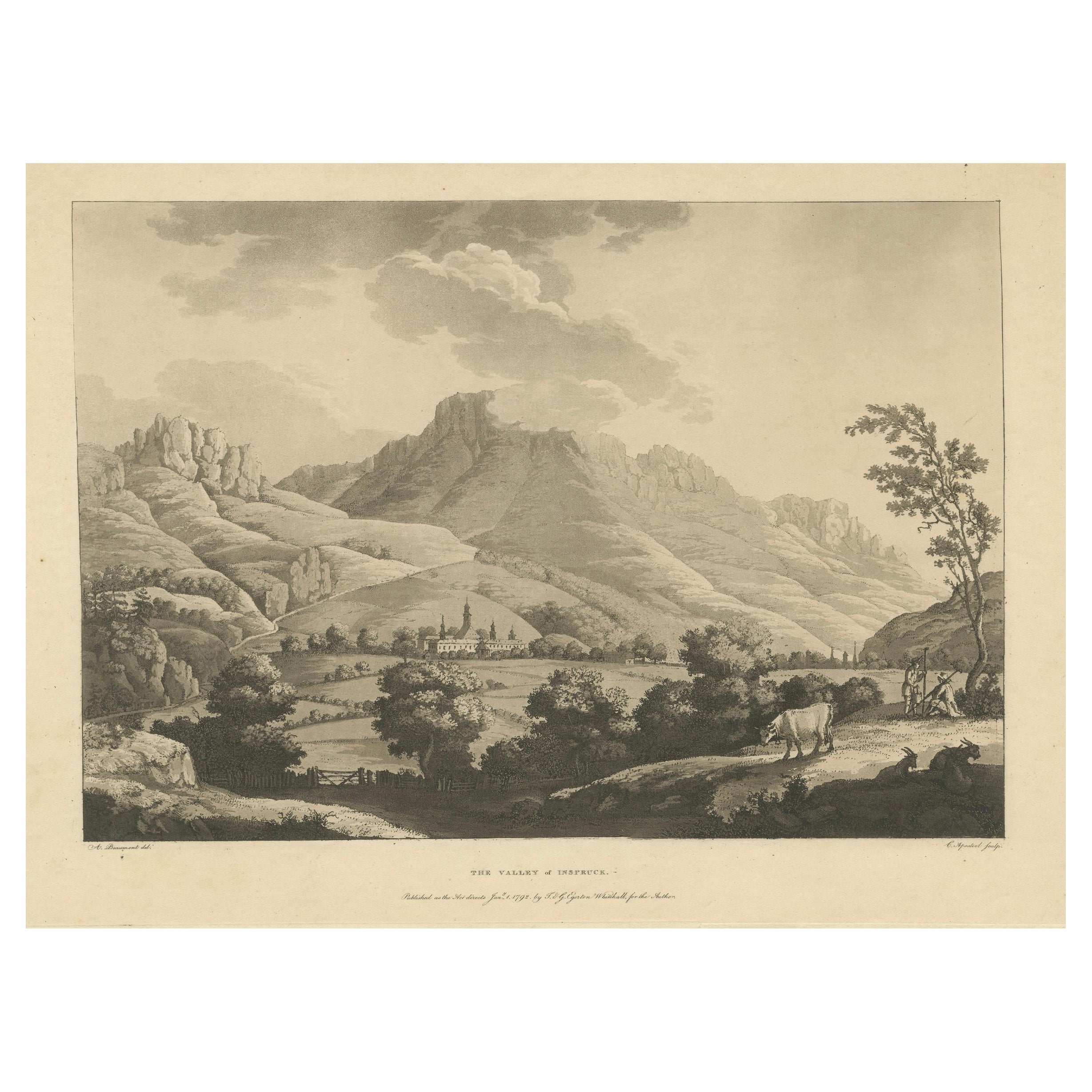 The Valley of Inspruck: Eine gravierte Perspektive aus dem 18. Jahrhundert, 1792 im Angebot
