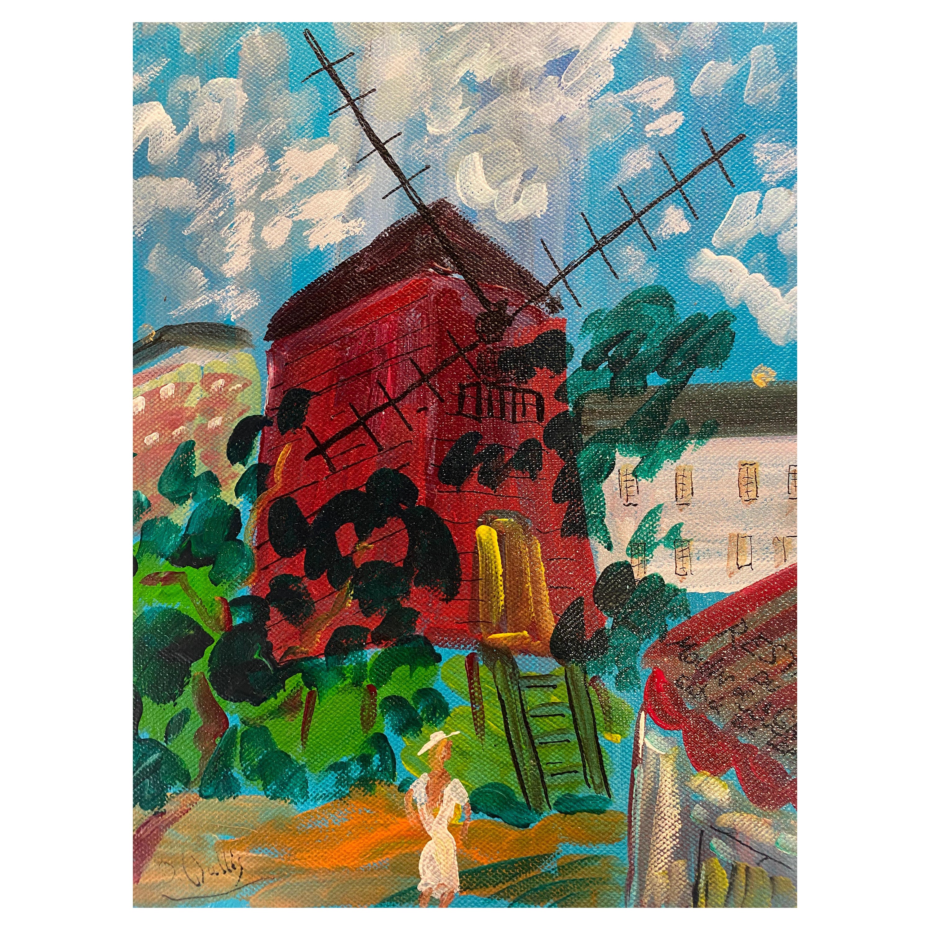 Jean Wallis Le moulin de la galette  Acrylique sur toile en vente