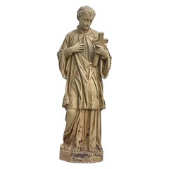 Antique Early 20th Century Cast Plaster Statue of Saint Aloysius Gonzaga