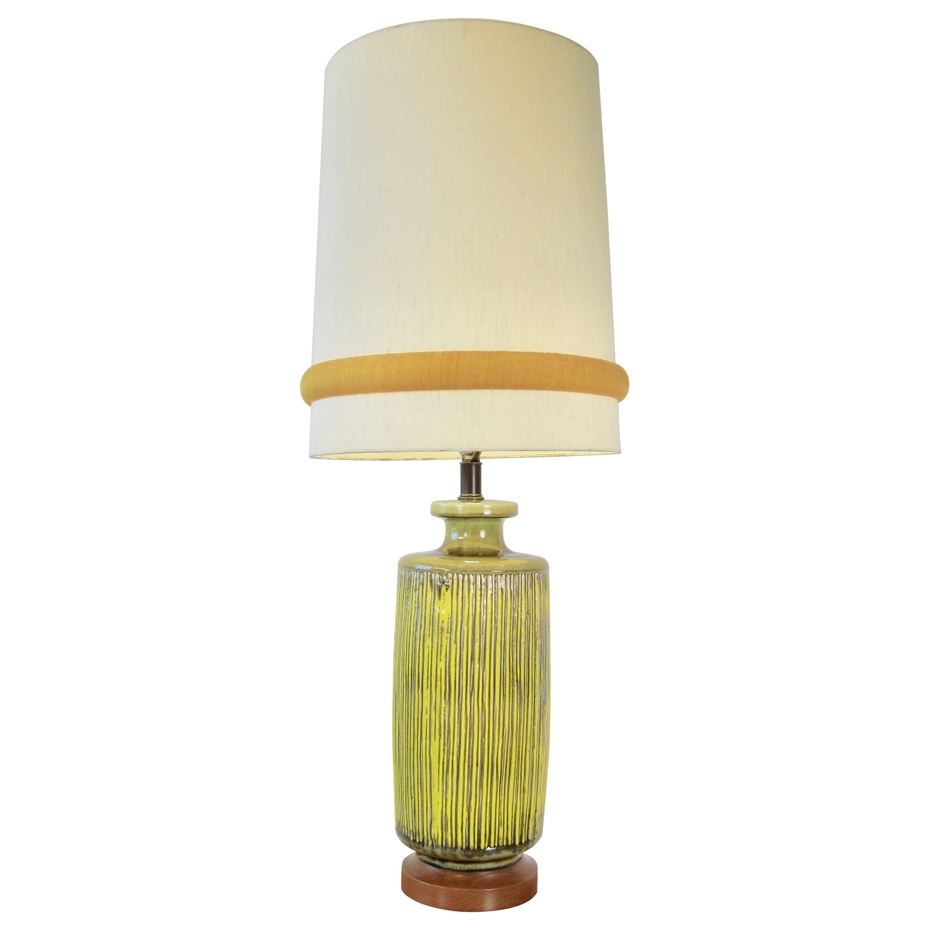 Large Glazed Ceramic Table Lamp with Monumental Shade For Sale