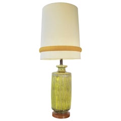 Large Glazed Ceramic Table Lamp with Monumental Shade