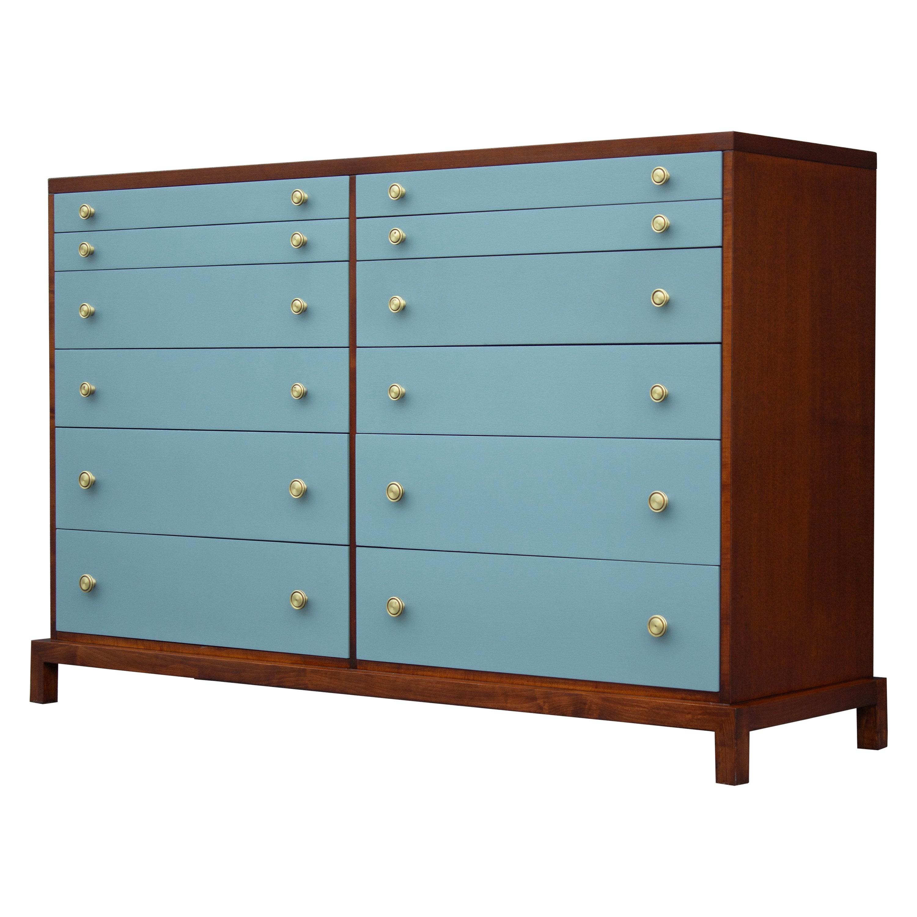 Restored T. H. Robsjohn-Gibbings for Widdicomb 12-Drawer Dresser Blue/Mahogany For Sale
