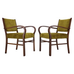 1940s Pair of Restored Beech Art Deco Armchairs, Czechoslovakia