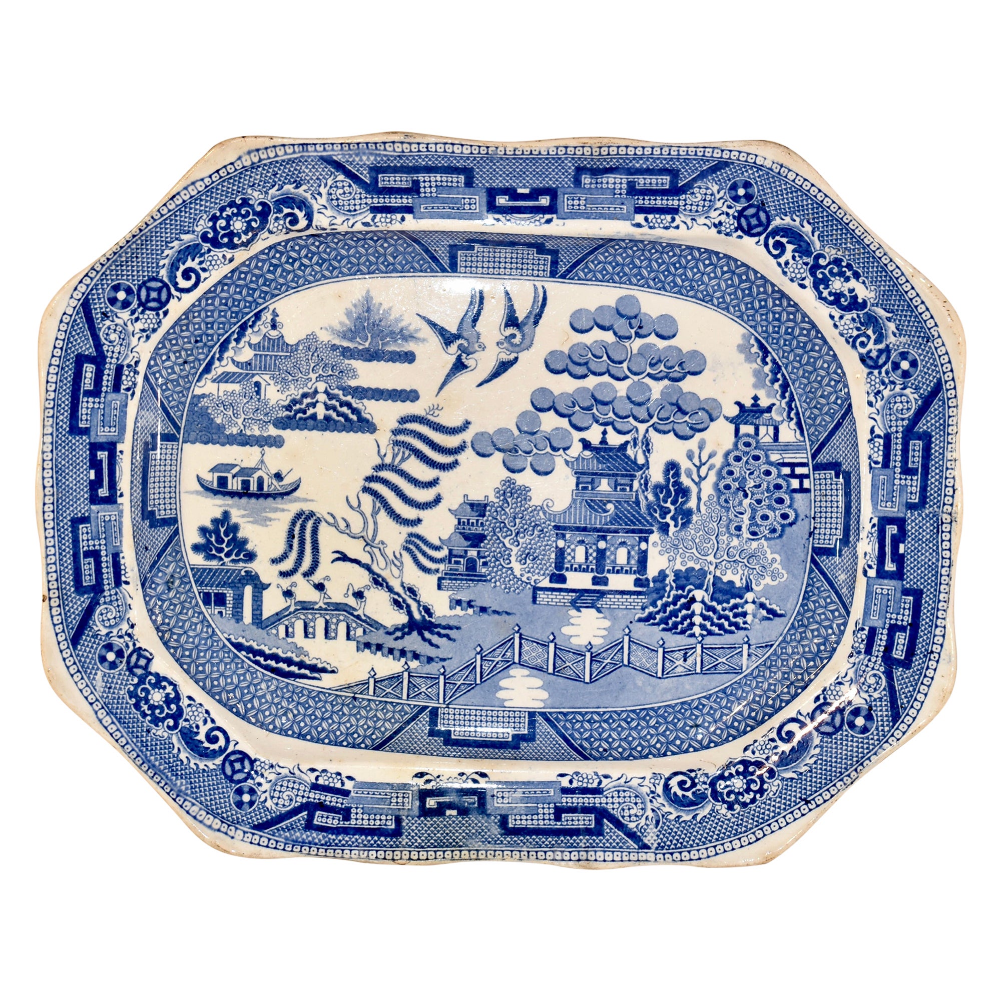 19th Century Blue Willow Platter For Sale