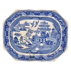Antique 19th Century Blue Willow Platter