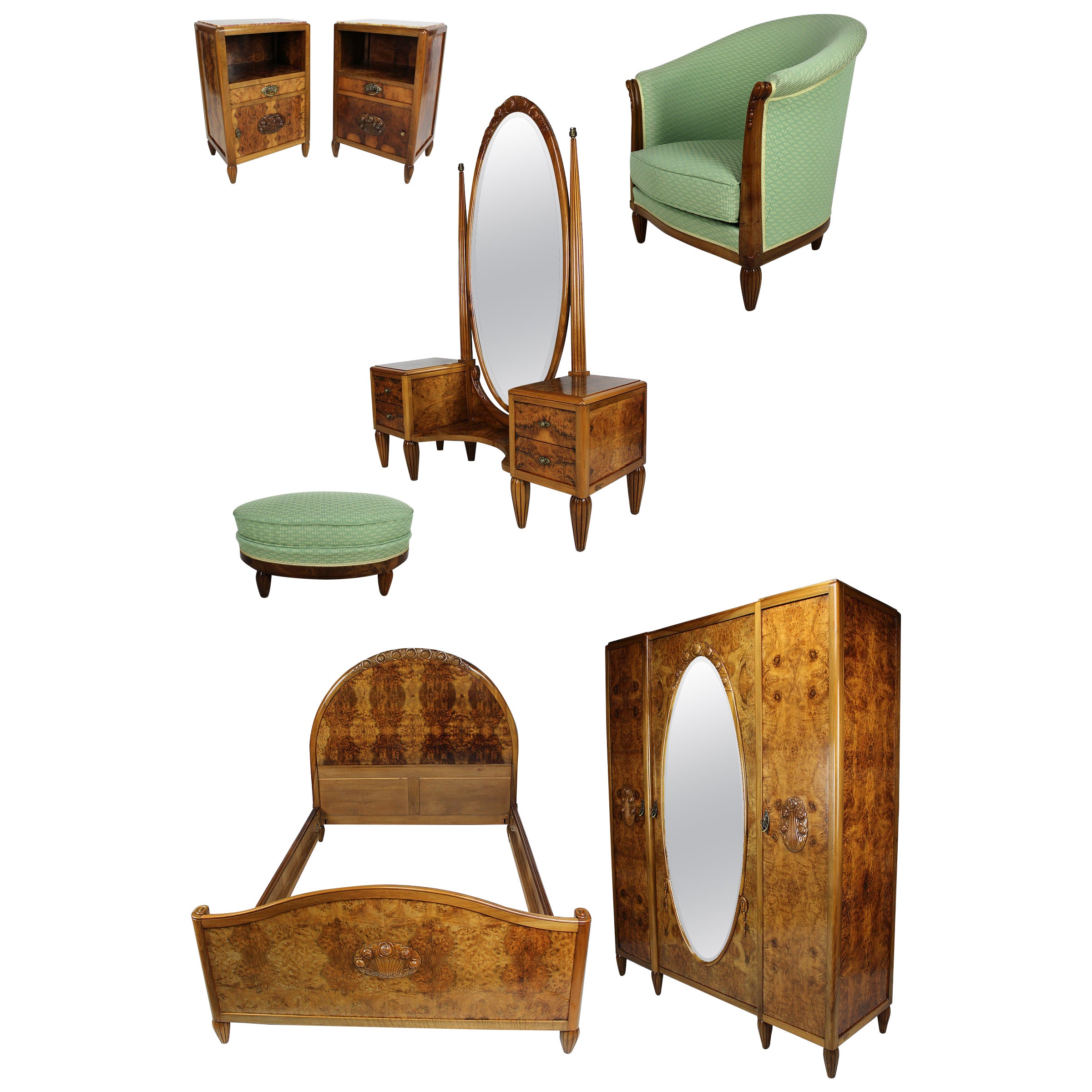 Art Deco Bedroom Set by Ateliers Gauthier-Poinsignon, 7 elements circa 1920-1930 For Sale