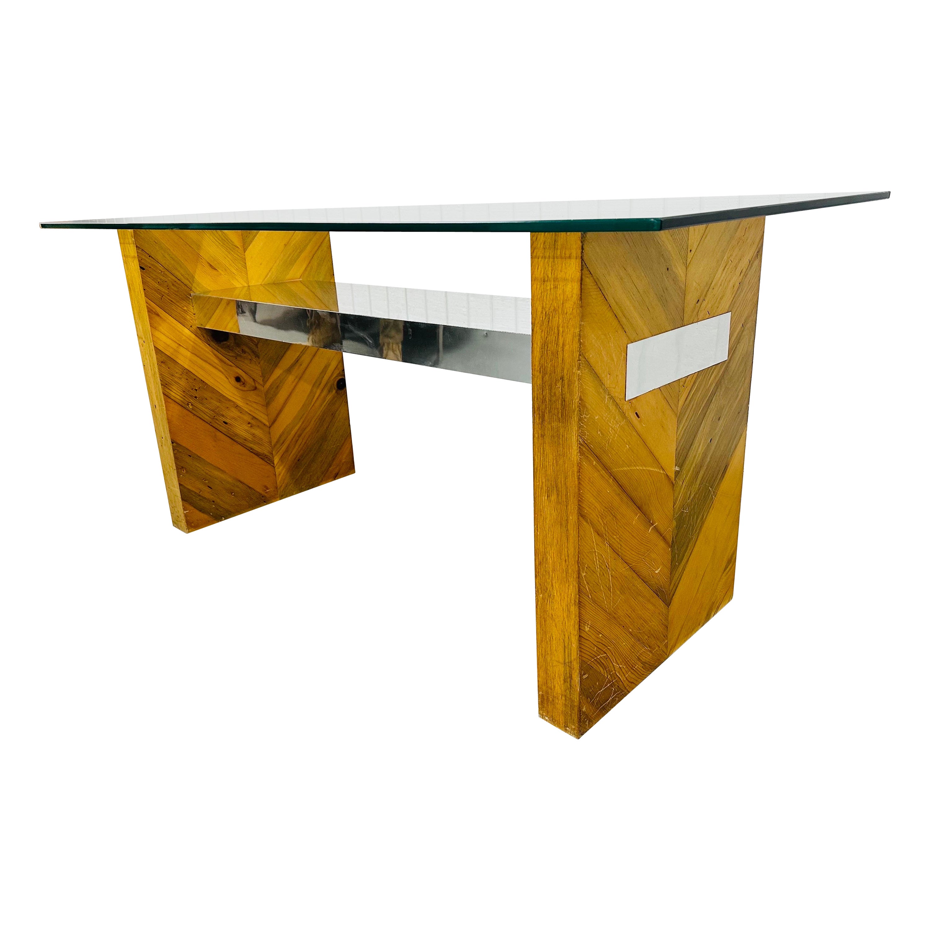 Vintage Modern Paul Evans Style Glass Console Table For Sale