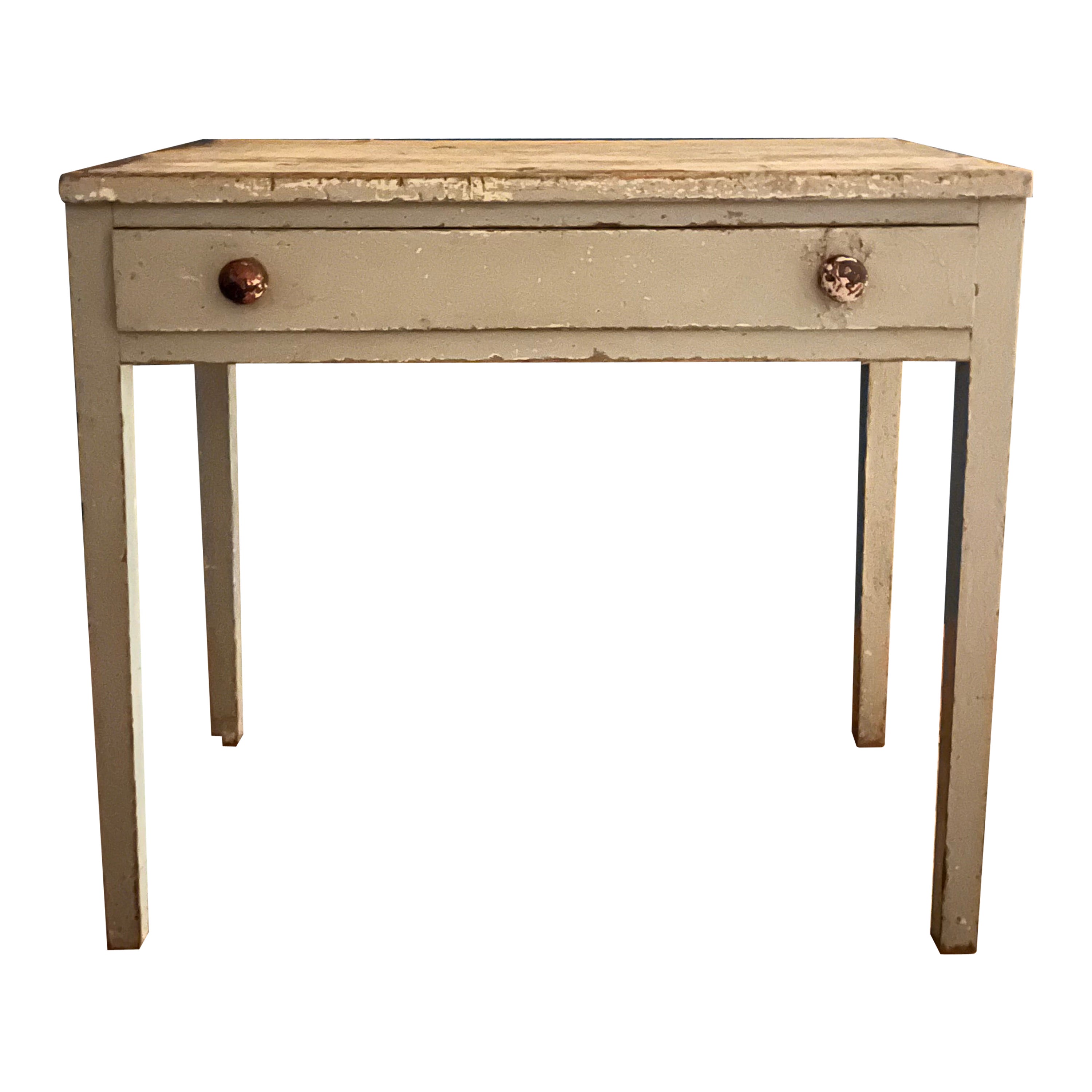 This French farmhouse painted distressed desk, dates back to the 1920's and exudes French provincial charm. It was sourced from the Loire Valley in France, most likely estate crafted. The distressed finish adds character to the piece and gives it a