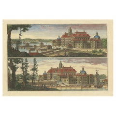 Antique Drottningholm Palace in Sweden: East and West Views by Dahlbergh, 1707