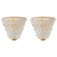 Pair of Clear Spiked Murano Glass Sconces