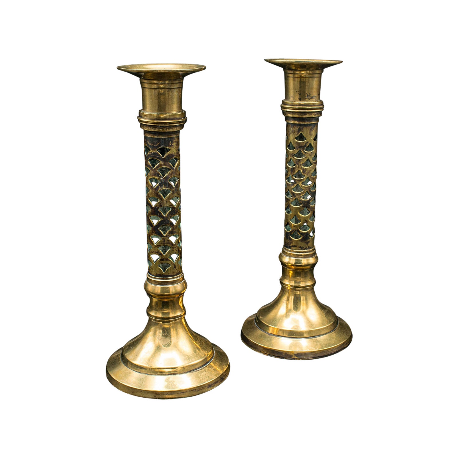 Antike kirchliche Kerzenständer, englisch, Messing, ästhetische Periode, viktorianisch