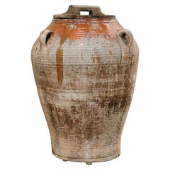 Antique 19th century glazed terra cotta olive oil jar/urn 