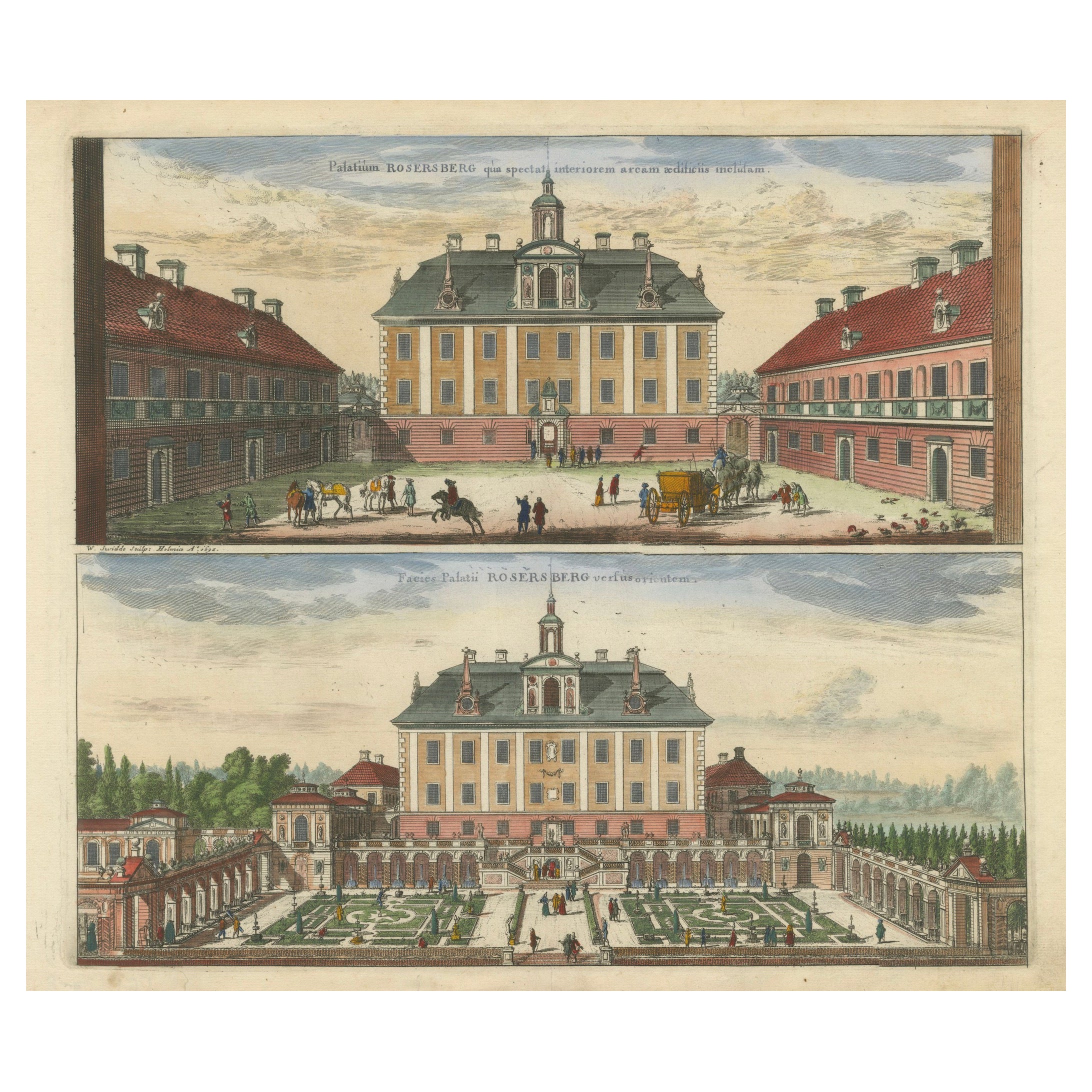 Rosersberg Palace in Sweden: Dual Perspectives by Willem Swidde, circa 1695 For Sale