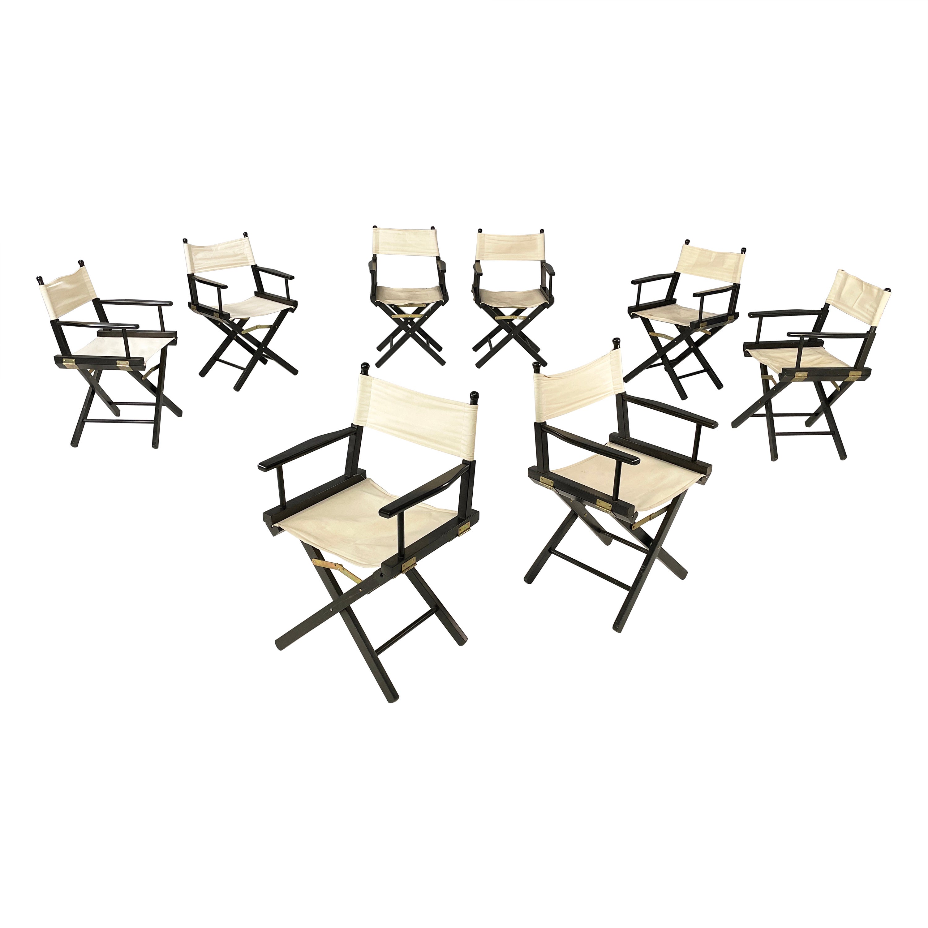 Italian modern Calligaris Folding director's chairs black wood white fabric 1990 For Sale