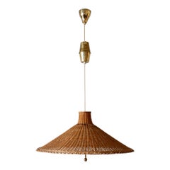 Large & Elegant Mid Century Modern Wicker Pulley Pendant Lamp Scandinavia 1960s