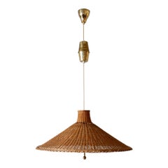 Lampada a sospensione a carrucola in vimini, grande ed elegante, della metà del secolo scorso, Scandinavia 1960