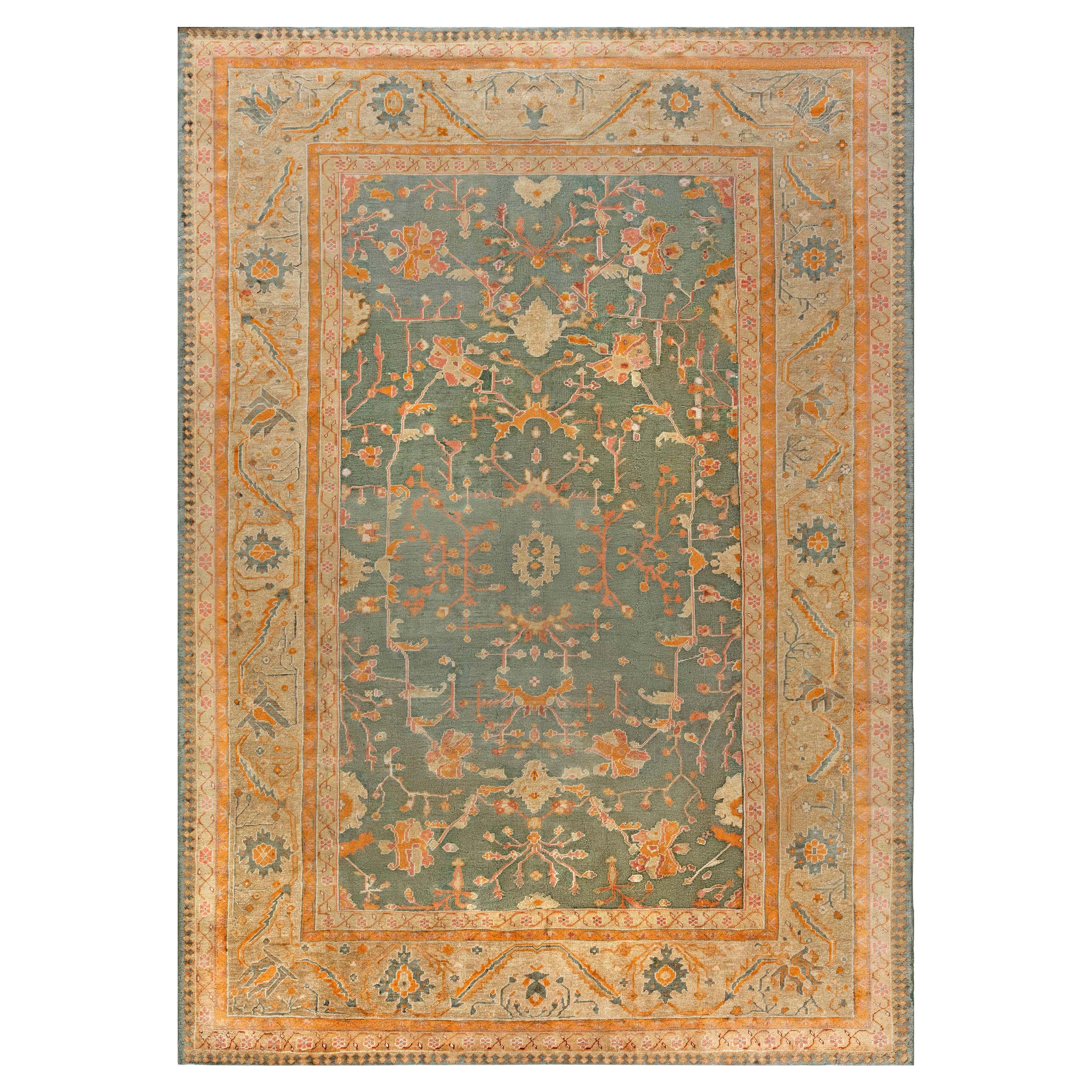 Antique Turkish Oushak Handmade Wool Rug  For Sale