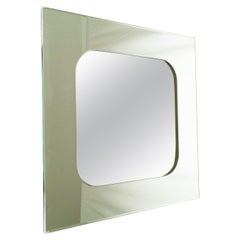 Retro Italian brown wood & Mirrored Glass square Mirror , 1970s