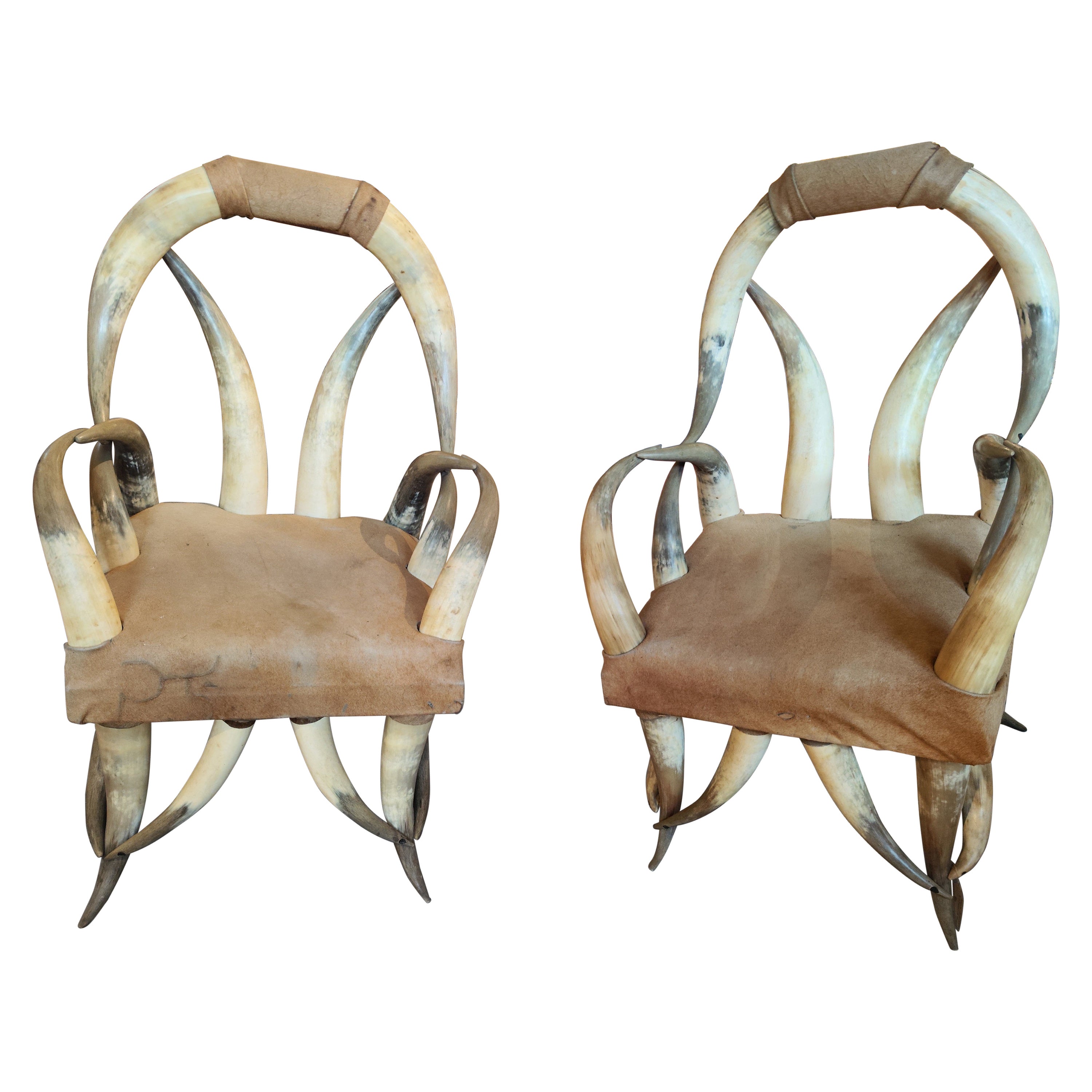 Early 20th Century Pair of Steer Horn Parlor Chair