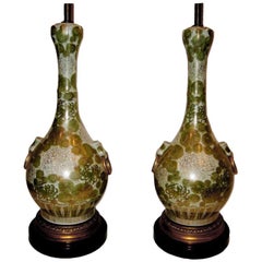 Antique French Celadon Floral Table Lamps