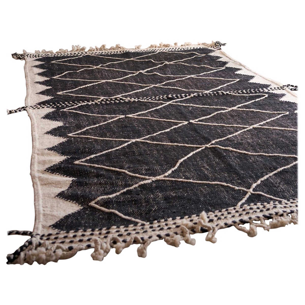 Genuine Hand woven Moroccan rug Black and white diamond at 1stDibs
