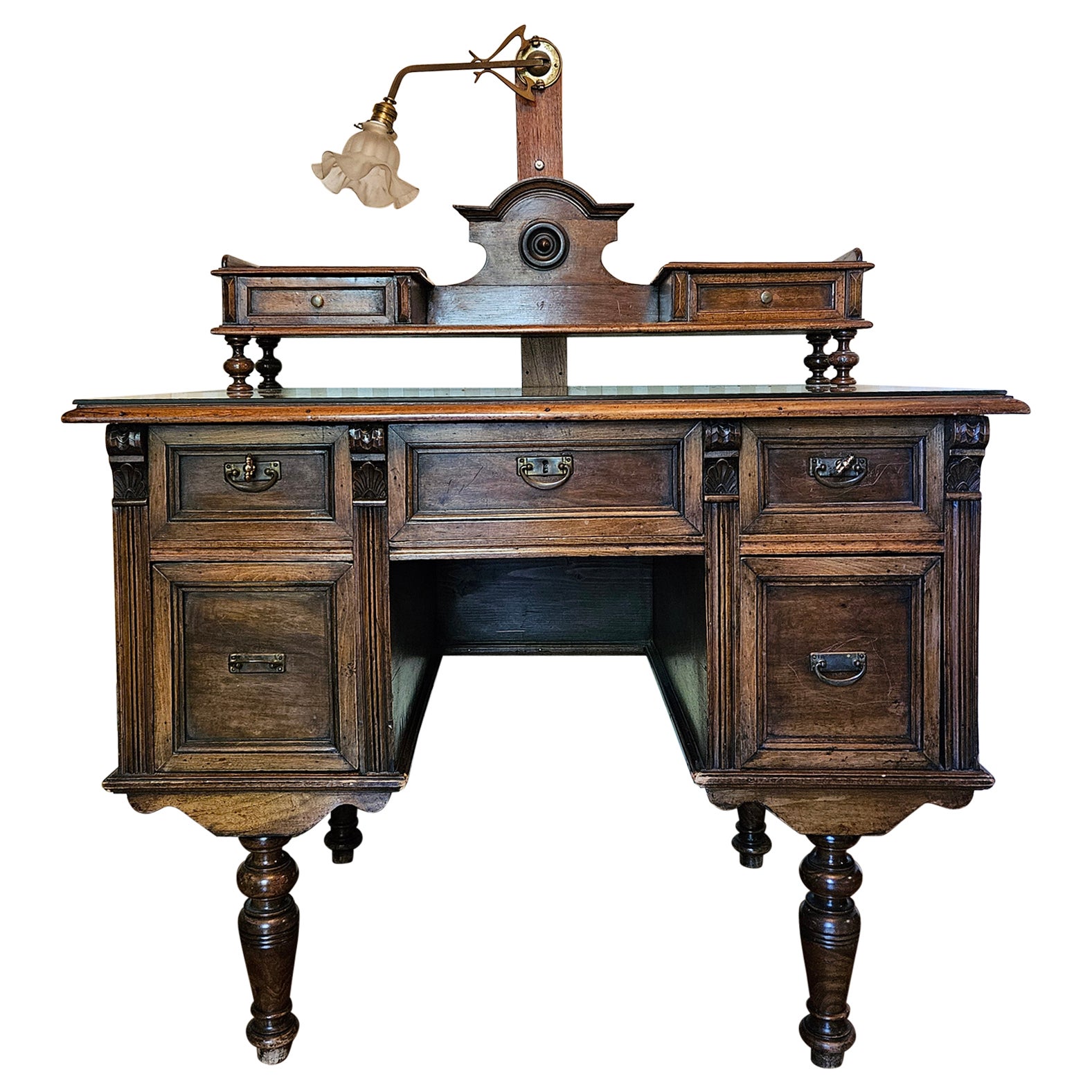 Venetian desk with glass top and directional light 20th century