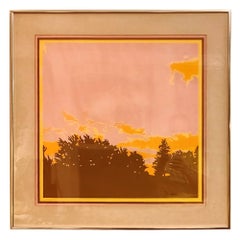 Vintage Abstract Color Blocking Print Landscape Pink Orange and Yellow