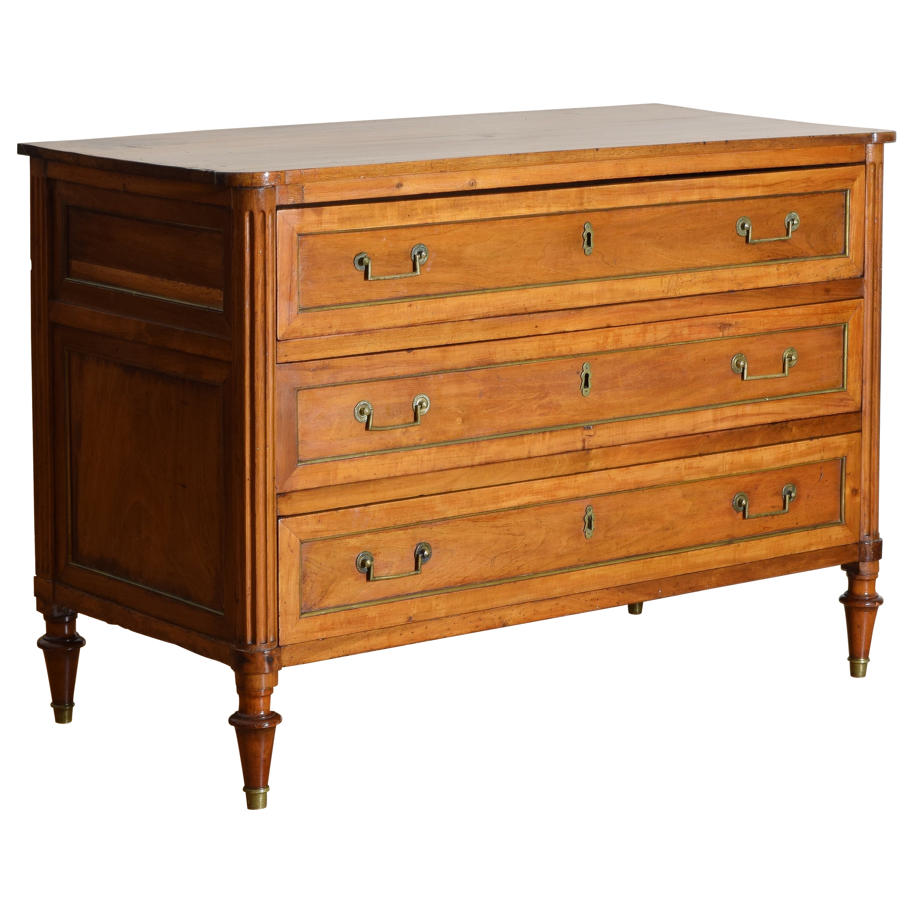 French Louis XVI Period Cherrywood and Brass Mounted 3-Drawer Commode, ca. 1790 For Sale