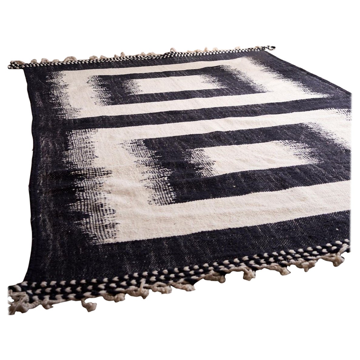 Genuine Hand woven Moroccan rug- Black squares For Sale