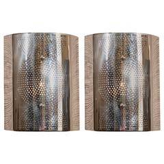 Pair of Contemporary Modern Cylindrical Wall Sconces in Chrome