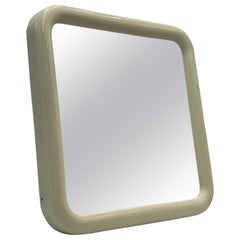 1960s Italian Space Age Wall Mirror - Chic Design, Thick Borders, Beige Hue.