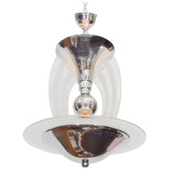 French Art Deco Chandelier in Chrome and Glass