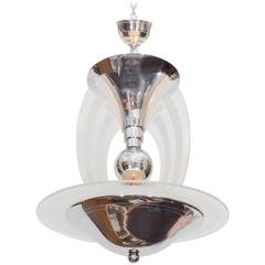 French Art Deco Chandelier in Chrome and Glass 10