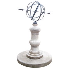 Antique Italian Carved Limestone Baluster Form Armillary Sundial with Circular Plinth