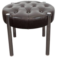 Midcentury Tufted Leather and Chrome Stool