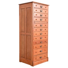 Retro Arts & Crafts Oak 12-Drawer Flat File Cabinet or Chest of Drawers