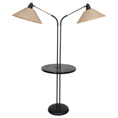 Retro Midcentury Dual Light Gooseneck Floor Lamp with Table