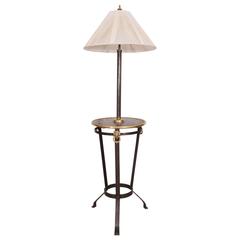 Art & Crafts Lamp Table in Hammered Iron with Brass Trim and Lion Heads Motif