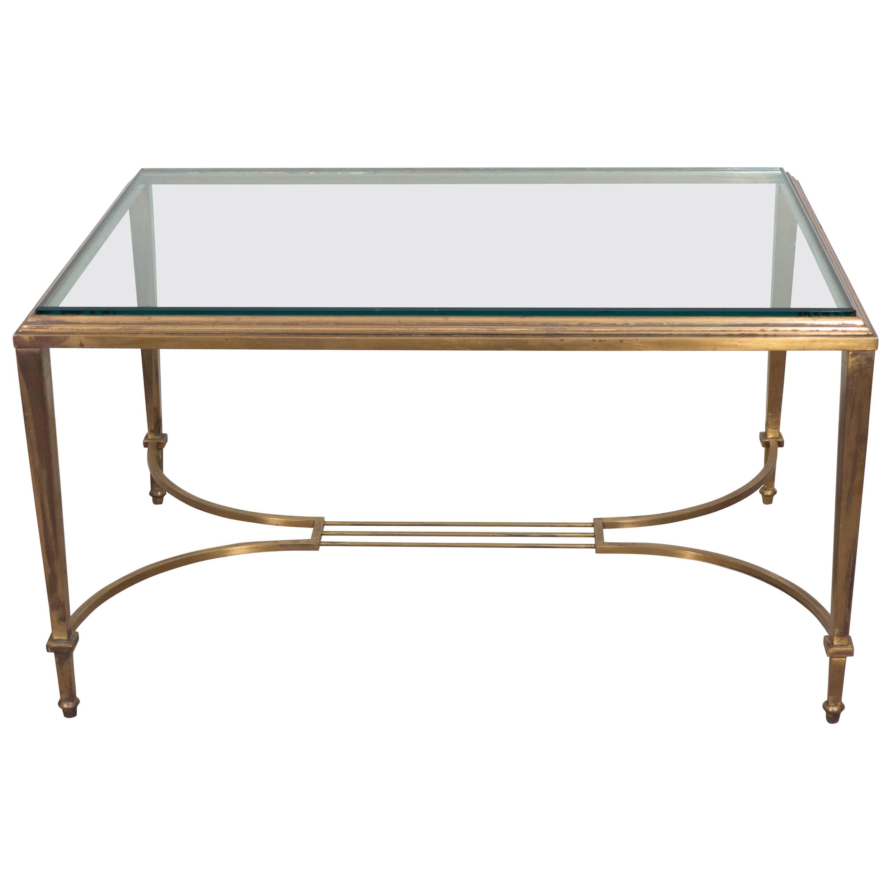 Neoclassical Style Glass Top Coffee Table in Brass, Attributed to Maison Jansen