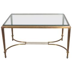 Neoclassical Style Glass Top Coffee Table in Brass, Attributed to Maison Jansen