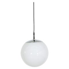 RAAK Attributed Opaline Glass Globe Pendant Lights with Chrome Hardware