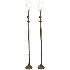 Pair of Bronze Sculptural Floor Lamps in the Manner of Giacometti
