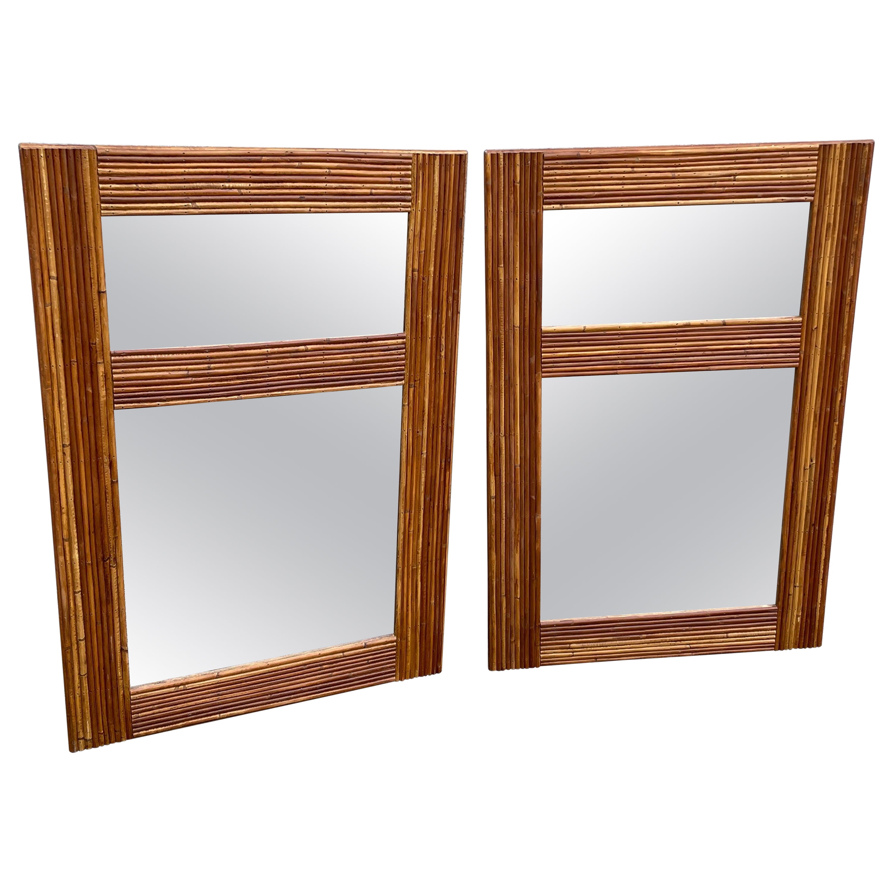 Pair of Pencil Bamboo Mirrors For Sale